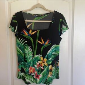 Make offer! New York & Company Black Tropical Print Blouse Medium